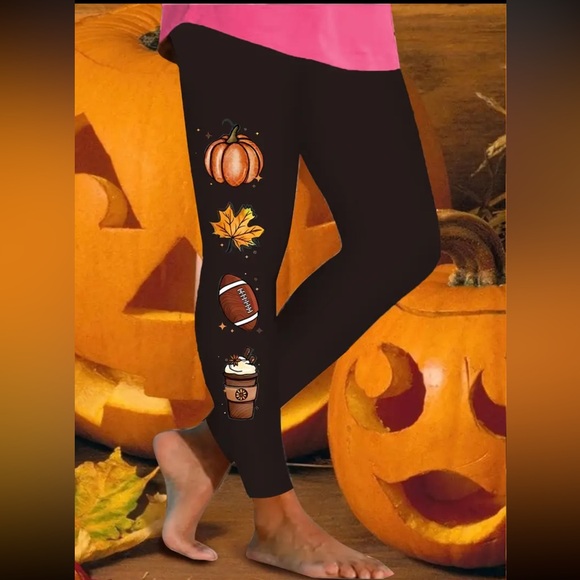 🏈 Halloween Print High Waist Workout Leggings, Casual Skinny - Picture 7 of 11
